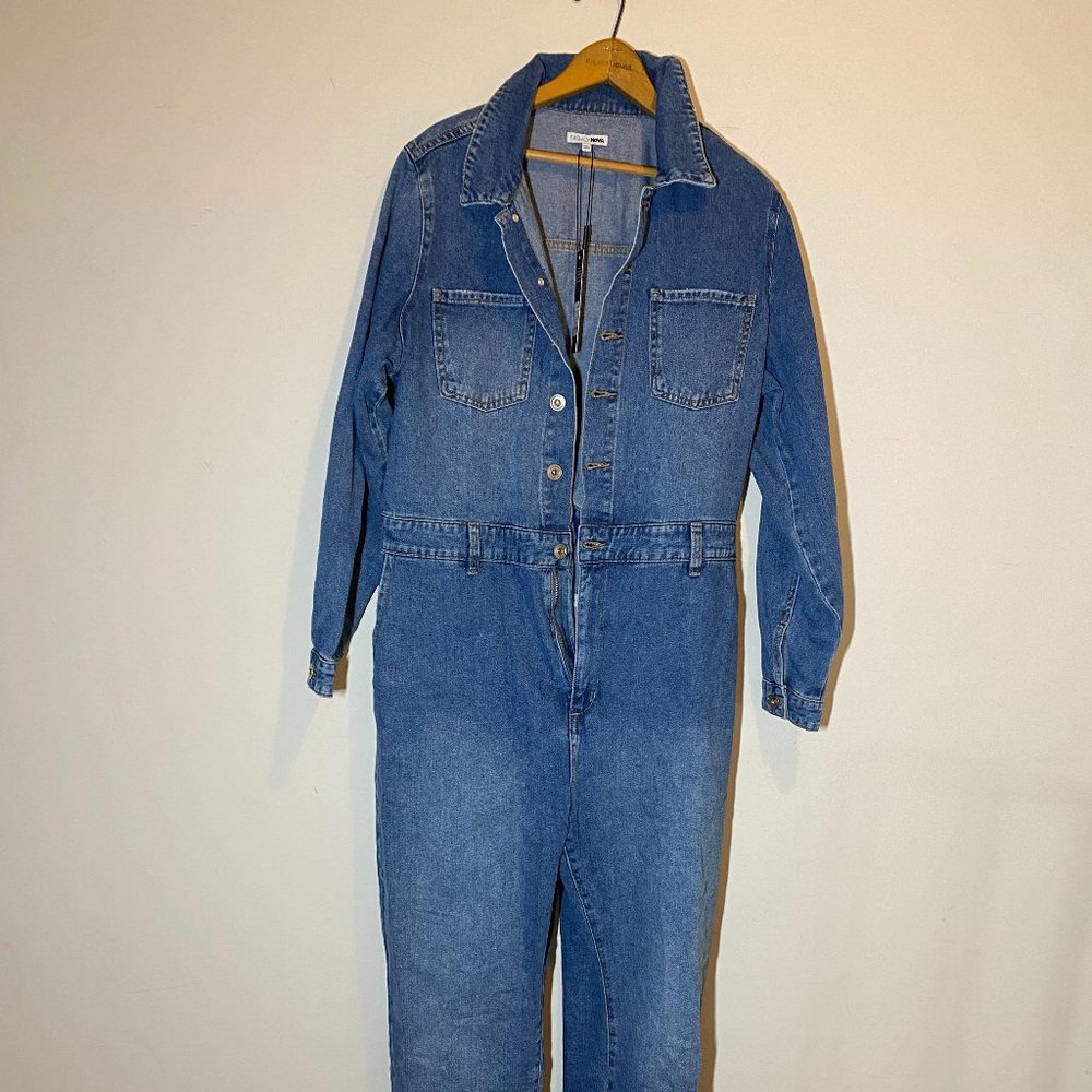 Fashion Nova Blue Denim Jumpsuit Utility Style
